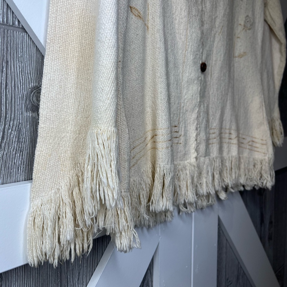 211. Vintage Boho Cream/Ivory Linen Fringed Shacket M - Picture 6 of 8
